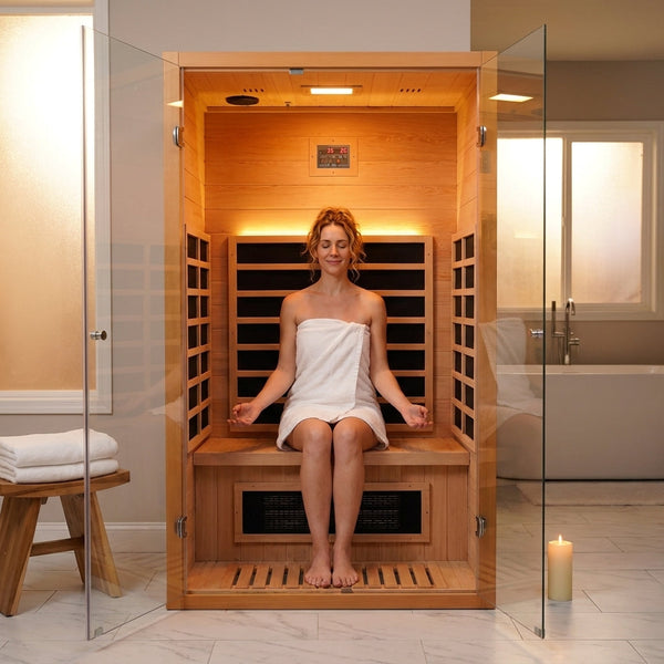 Home Infrared Sauna Built for Daily Wellness, Hemlock Wood Construction, 6 Carbon Heaters, Low EMF Technology