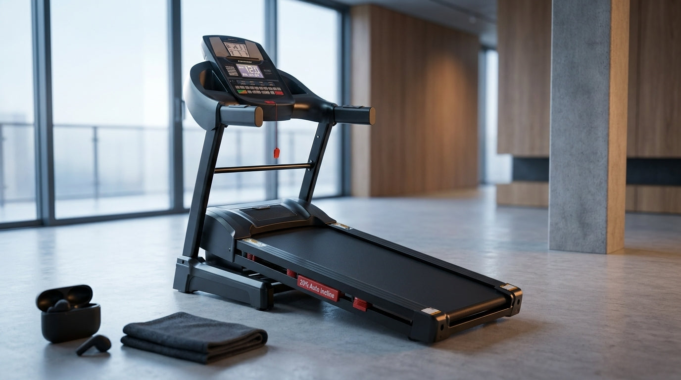 12MPH Folding Treadmill with 20% Auto Incline, 300-400 LB Capacity, Treadmills for Home Running Walking, 5.1HP Brushless Motor, Foldable Electric Treadmill Running Machine with APP & Bluetooth — Lifestyle