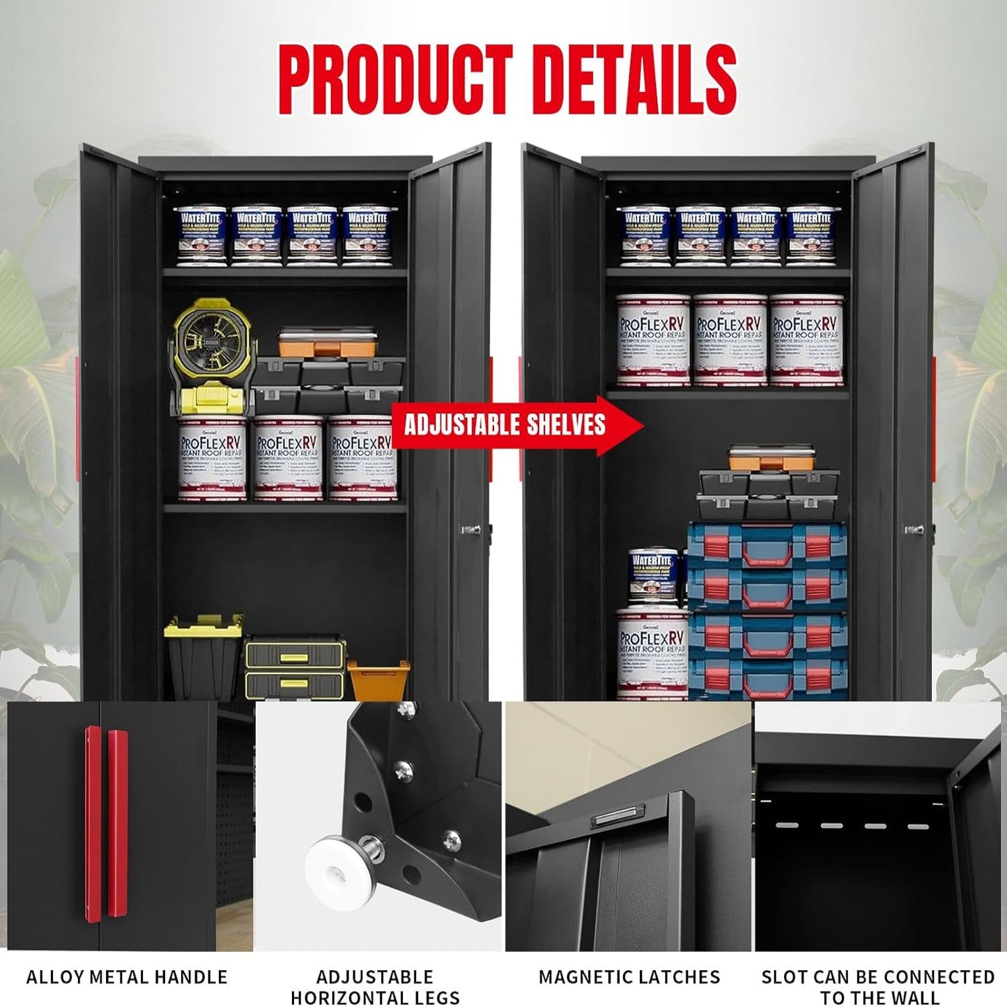 Garage Storage Cabinets System, 8-Pcs Workshop Cabinet Set in Black | Included Steel Cabinets Drawers Rolling Chest and Pegboard,Locked Garage Storage Cabinet