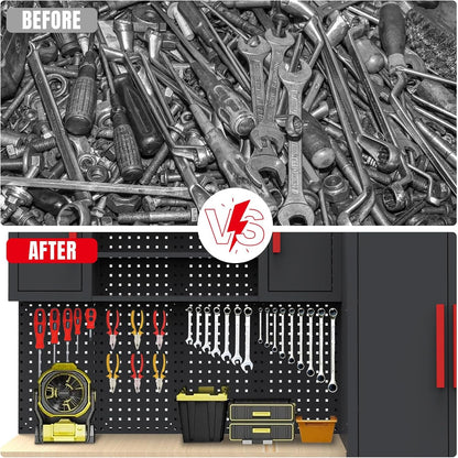 Garage Storage Cabinets System, 8-Pcs Workshop Cabinet Set in Black | Included Steel Cabinets Drawers Rolling Chest and Pegboard,Locked Garage Storage Cabinet