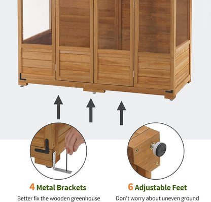 MCombo Wooden Greenhouse, Walk-in Outdoor Greenhouse with Openable Roof and Lockable Door, 0899 (Natural)