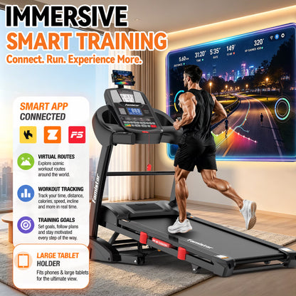 12MPH Folding Treadmill with 20% Auto Incline, 300-400 LB Capacity, Treadmills for Home Running Walking, 5.1HP Brushless Motor, Foldable Electric Treadmill Running Machine with APP & Bluetooth