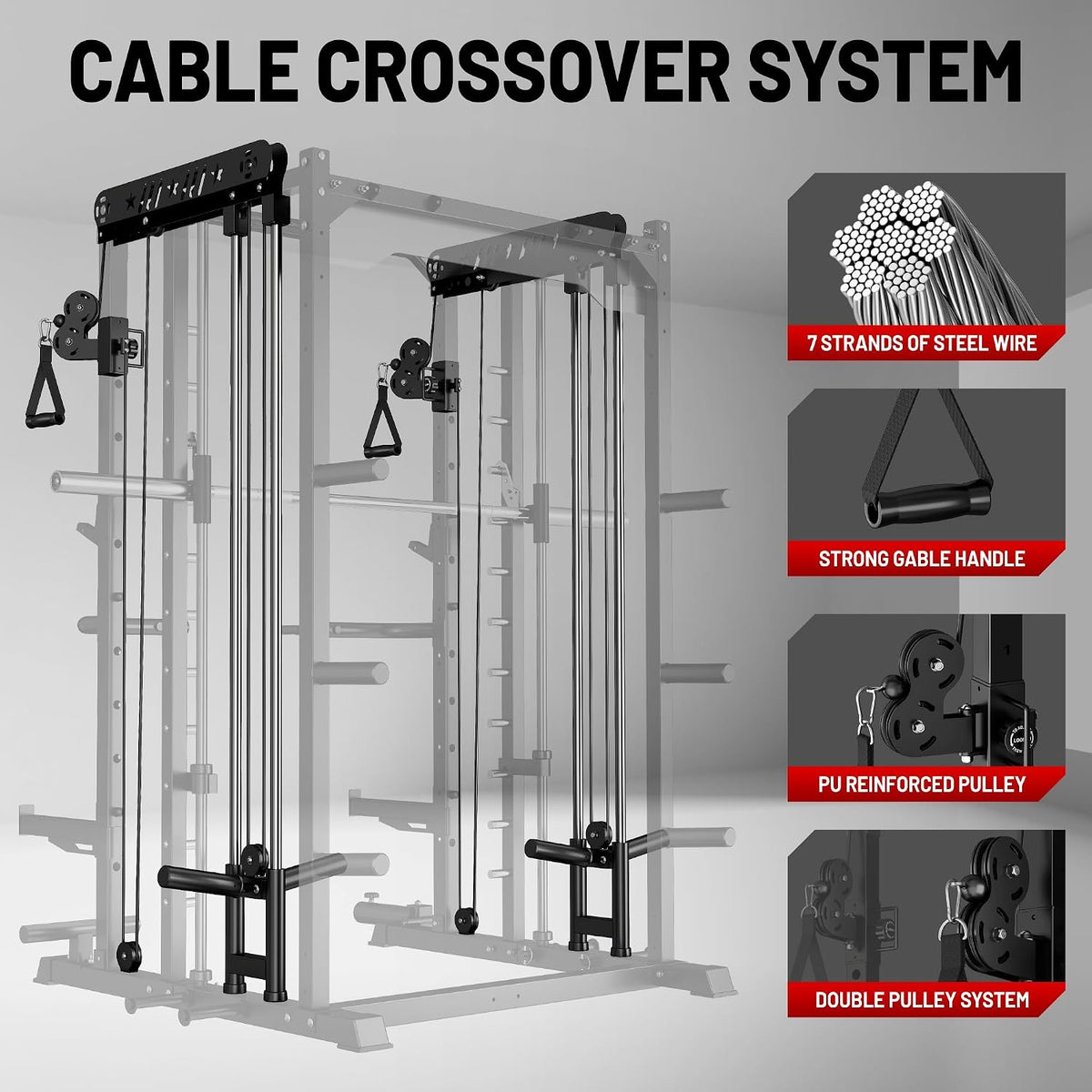 Smith Machine for Home Gym, Multi-Function M12 Power Cage with Cable Crossover System, Squat Rack with Smith Bar and More Attachment