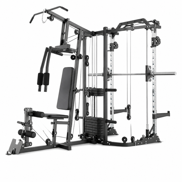 Smith Machine Power Cage, Multi-Function Home Gym System with Cable Crossover, 121LB Weight Stack
