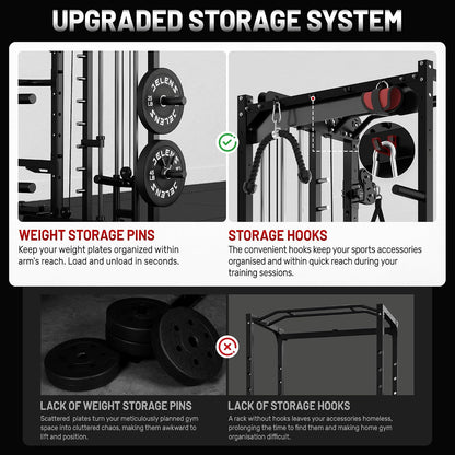 Smith Machine for Home Gym, Multi-Function M12 Power Cage with Cable Crossover System, Squat Rack with Smith Bar and More Attachment