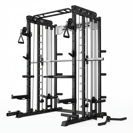 Smith Machine for Home Gym, Multi-Function M12 Power Cage with Cable Crossover System, Squat Rack with Smith Bar and More Attachment
