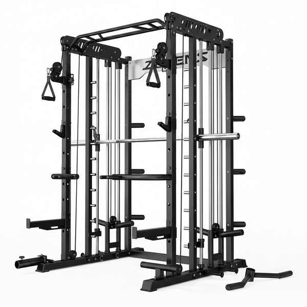 Smith Machine for Home Gym, Multi-Function M12 Power Cage with Cable Crossover System, Squat Rack with Smith Bar and More Attachment