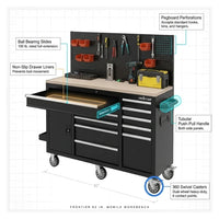 Heavy-Duty 62 In. W X 22 In. D 10-Drawer Black Tool Chest Mobile Workbench Cabinet with Pegboard Back Wall — How It Works